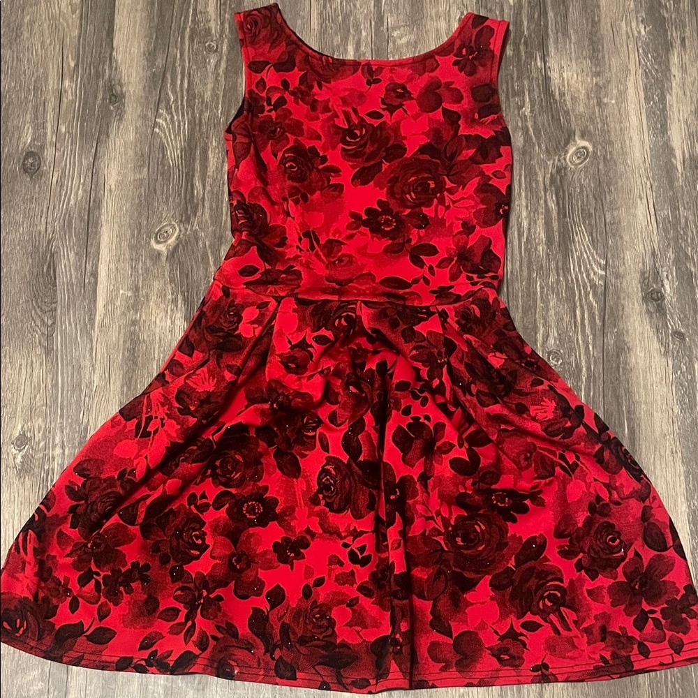 Elegant Red Floral Kids Dress